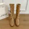 Botas de tacón grueso para ciclismo en otoño e invierno, con un diseño cruzado, tacones gruesos y un nuevo estilo que añade altura, haciéndolas adecuadas tanto para hombres como para mujeres, y ofreciendo un diseño de bota alta, de caña alta y con tacón de plataforma.