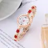 Encantador Reloj Pulsera de Corazón en Oro Rosa con Pedrería, Esfera Minimalista para Mujer Estudiante, Reloj de Pulsera de Cuarzo