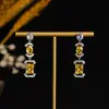 Pendientes de Moda Cuadrados Geométricos Transfronterizos con Borlas, Estilo Largo con Diamantes, Pendientes de Piedras Preciosas de Lujo, Pendientes de Noche para Novia y Boda