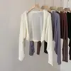 Cardigan de Tricô de Seda de Gelo Estilo Francês Cintura Alta Proteção Solar Feminino Shawl Fino de Verão com Saia de Alças Top Externo Blusa