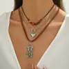 Venda Quente Transfronteiriça Novo Estilo Colar Empilhado Feminino Estilo Ocidental Chapéu de Cacto Cabeça de Boi Corrente de Pescoço de Flanela Turquesa em estoque