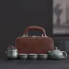 Juego de Té de Viaje de Cerámica Ge con Glaseado de Miel, Portátil para Exteriores, Juego de Té Kung Fu Cerámico con Una Tetera y Tres Tazas, Souvenir