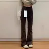 Pantalones de micro-jean marrones sin forro polar para mujer, nuevos de primavera y otoño 2025, de cintura alta, ajustados, acampanados