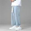 Jeans Masculino Novo Primavera e Verão Marca da Moda Solto Reta Estilo Coreano Versátil Calças Cropped Calças Casuais Wide-Leg