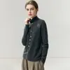Nuevo cárdigan de cachemir de cuello alto para mujer Otoño/Invierno 2026, tejido de punto abotonado con dobladillo enrollado, versátil abrigo suéter de punto suave