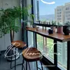 Combinação de Mesa e Cadeiras de Bar em Madeira Maciça para Varanda de Casa Montada na Parede Mesa Longa de Pernas Altas Mesa de Bar Comercial para Loja de Chá com Leite Café