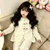 Conjunto de pijama elegante de color azul puro, de manga larga y pantalón largo, con estampado de nubes finas y lindo, para primavera y otoño, para niños mayores y niños, ropa para el hogar