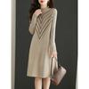 Vestido Suéter Tricô Outono/Inverno 2026 Novo Estilo Coreano Peça de Roupa Externa Comprimento Médio Solto Emagrecedor Saia Evasê