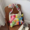 Bolsa de palha tecida à mão com peixe, peculiar e fofa, para mulheres, grande capacidade, bolsa de ombro único, bolsa estilo férias para mulheres
