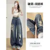 Jeans wide leg rasgado retro americano 2026 feminino verão desfiado fluido versátil reto comprimento total