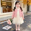 Conjunto de cárdigan retorcido y falda de gasa estilo coreano para niña, estilo primavera/otoño 2026, nueva moda infantil, conjunto de dos piezas para niña pequeña, moderno