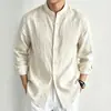 Camisa de Lino Tencel Transfronteriza 2026 para Hombre, Estilo Old Money de Otoño, Camisa para Hombre de Cuello Chino Nuevo Sofisticado de Mediana Edad