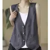 Chaleco Delgado Casual Versátil para Mujer Nuevo Top de Algodón y Lino de Verano Ropa de Abrigo Chaleco Corto Casual Elegante