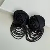 Brincos de Tecido com Flor Exagerada, Franja de Miçangas, Estilo Luxo Leve, Moda Europeia e Americana, Brincos Elegantes de Alta Qualidade com Personalidade para Mulheres