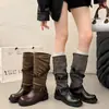 Botas Largas Retro Patchwork para Mujer 2026 Otoño Nueva Llegada Hebilla Plisadas Apiladas Botas para Pantorrilla Ancha Adelgazantes Botas de Jinete