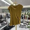 Camisa de Chifón Adelgazante de Acetato de Gama Alta Estilo Francés para Mujer, Nuevo Diseño Verano 2026 con Pliegues y Ceñidor en la Cintura, Top Ligero