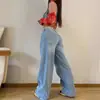 Pantalones de Pierna Ancha Largos Retro Estilo Nuevo Transfronterizos Europeos y Americanos Jeans Sueltos para Chicas Calientes de Mujer Rectos de Cintura Alta