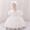 Vestido de lavagem para bebês meninas europeias e americanas, vestido de princesa com decalque floral de malha para bebês de um ano, vestido de festa de aniversário infantil