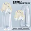 Conjunto de dos piezas estilo coreano dopamine chic para niñas, sudadera con cuello y mangas largas estilo universitario, atuendo de moda para principios de otoño para niños