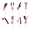 Decorações de Festa de Halloween da Amazon Facas Manchadas de Sangue, Bandeiras de Caveira, Enfeites Espirais, Toppers de Borda para Bolo