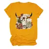 Camiseta redonda de manga corta para mujer, de moda y única, con diseño de calavera, cabeza de toro, floral, suculentas, estilo europeo y americano, del sitio independiente Amazon Wish