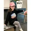 Camiseta de Manga Larga de Algodón Puro de Corte Holgado para Niñas, Nuevo Estilo Versátil Casual de Cuello Redondo, Moda para Niños Mayores, Primavera y Otoño 2026