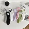 Meias de Algodão Puro para Mulheres, Meias Esportivas de Cano Médio com Duas Listras, Absorventes de Suor e Respiráveis para Badminton, Meias de Corrida, Meias Longas, Fábrica de Meias Zhuji