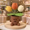 Adorno de Planta en Maceta Rosa Tejido a Mano Lindo con Manos y Pies Flor de Hilo Maceta Muñeca Decoración Creativa de Escritorio