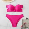 Traje de baño Transfronterizo Europeo y Americano Bikini sin Espalda Color Sólido Bolso de Cáscara Dura Bikini Dividido para Mujer sin Tirantes Bikini AliExpress