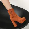 Estilo Comercio Exterior 2026 Invierno Estilo Punk Suela Gruesa Tacón Alto Tallas Grandes 40-44 Botines Bajos de Gamuza