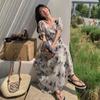 Leche de Papaya Verano Nueva Llegada Estilo Coreano Moda Elegante Tirantes Hombro Estampado Mariposa Dos Usos Vestido Largo Trendy