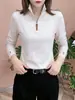 Nueva moda otoño e invierno, camiseta base de terciopelo de doble cara, camiseta de manga larga, color liso, cuello alto, top casual juvenil para mujer