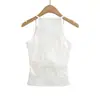 2610-26 Estilo Verano Estilo Coreano Corte Ajustado Cuello en U Ganchillo de Encaje Camisola Transparente con Copas