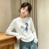 Camada de Base de Lã com Manga Longa para Meninas 2026 Outono/Inverno Novo Estilo Roupa Íntima Infantil para Crianças de Meia-Idade e Mais Velhas Camiseta Quente com Gola Redonda