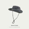 Sombrero de Pescador Azul Denim Negro Japonés para Hombres y Mujeres, Versátil, Retro, Lavado, Ala Ancha, Bordes Enrollados, Primavera y Otoño, Sombrero para Montañismo al Aire Libre