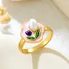 Anillo de Cobre con Flor de Esmalte Pintado y Microincrustaciones de Esmalte para Mujer, Joyería de Moda Transfronteriza, Estilo Chino, Personalizado, Diseño Abierto Ajustable