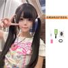 Peruca Rabo de Cavalo Duplo Shaolo Feminina Vermelha da Internet Diária Lolita Cabelo Longo Liso Franja Reta Natural Cobertura Completa da Cabeça jk Shaolo