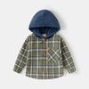 Otoño 2026 Ropa Infantil al por Mayor Estilo Coreano Camisa a Cuadros con Capucha de Manga Larga para Niños Tops para Bebé Dropshipping