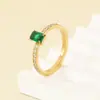 Anillo de Montura de Cuatro Garras con Diamante INS Personalidad Diamante Cuadrado/Redondo Moda Nicho Piedra de Color Acero Inoxidable Temperamento Anillo para Mujer
