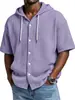 Camisa de punto con capucha informal de manga corta holgada para hombre, camiseta de verano con textura de gofre, importación transfronteriza de Amazon Europa y América