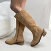 Camurça Tubo Alto Camurça Salto Baixo Knights Botas Femininas 2024 Inverno Novo plus size Cross-border Pontiagudo Lateral Zíper Botas Da Moda