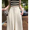 Calça Drapeada Yamamoto de Seda Gelada para Mulheres, Verão Fino 2025 Nova Cintura Alta Branco-Off Reto Casual Terno Calça de Perna Larga