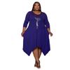 Sitio Web Independiente de Ropa para Mujer Europea y Americana Tallas Grandes Nuevo Vestido con Estampado Dobladillo Irregular Bolsillos