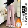 Calça Jogger Flare Preta Lulu para Mulheres, Novidade Outono/Inverno 2025, Cintura Alta, Corte Justo, Casual, Forrada com Fleece, Flare
