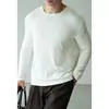 Camiseta masculina estilo japonês, mistura de lã com toque de algodão, amigável à pele, gola redonda, outono 2026, respirável, base, manga longa