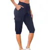 Pantalones de Yoga Deportivos de Manga Corta Ajustados de Cintura Alta con Cordón y Bolsillos Múltiples, Estilo Europeo y Americano Transfronterizo para el Verano 2024, Moda