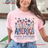 Transfronterizo [Talla europea] Nuevo modelo 2026 Aniversario 250 del Día de la Independencia de América Camiseta floral de manga corta para mujer