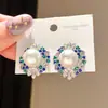Aretes de Perla Redonda Flor Zircón Aguja Plateada, Cadena para Clavícula de Lujo Ligero de Alta Gama, Conjunto Estilo Palacio Elegante Vintage para Mujer
