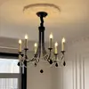 Candelabro de cristal estilo francés para la sala de estar principal, lámpara romántica de dormitorio estilo princesa perla negra de diseñador retro americano
