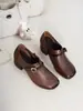 Sapatos Femininos Ysshadir Estilo Retrô Francês com Bico Redondo para Primavera e Outono, Couro Genuíno, Salto Médio, Salto Bloco, Versátil para o Dia a Dia, Couro Bovino de Primeira Camada
